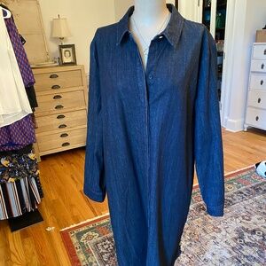 Chico's Dark Blue Denim Midi Shirt Dress